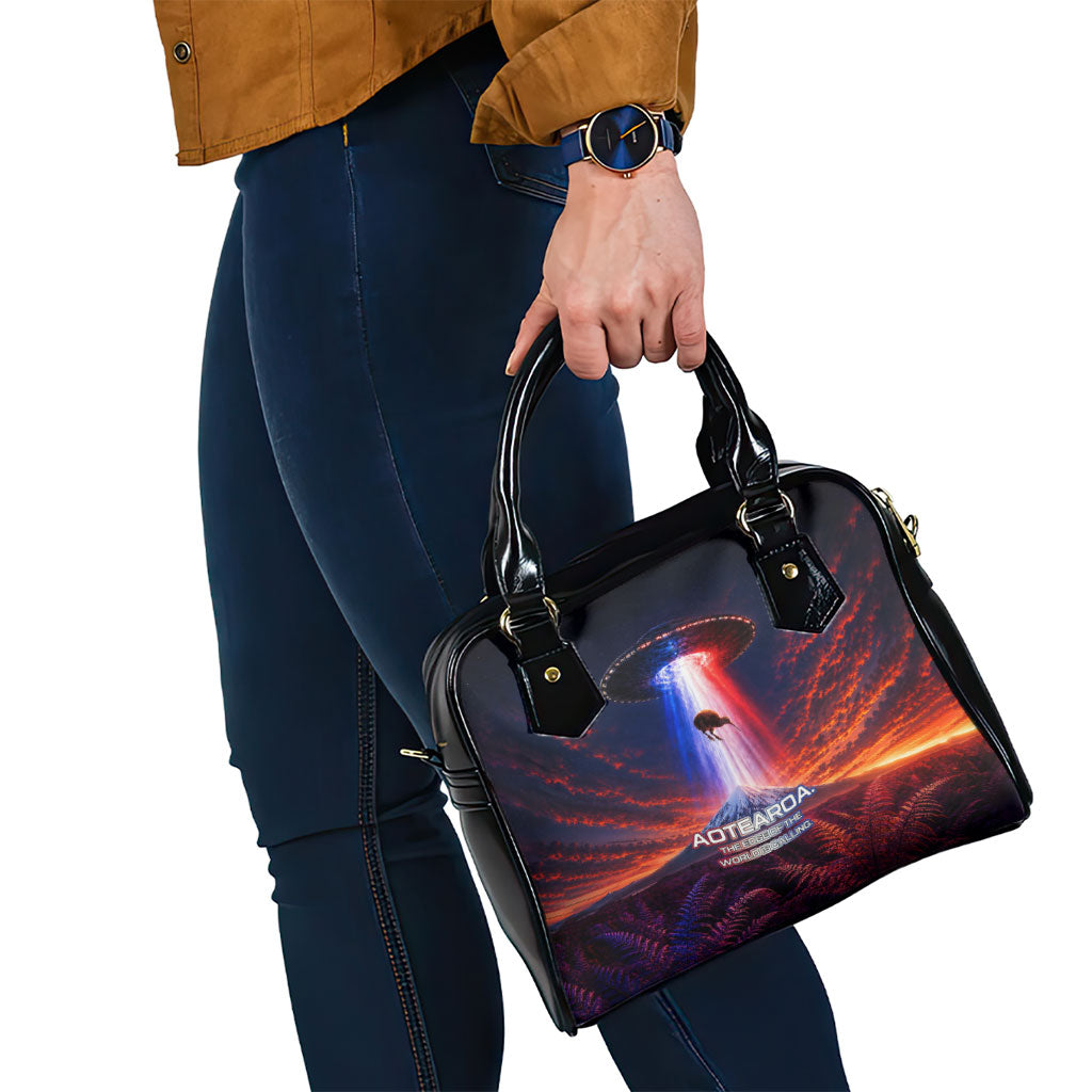 New Zealand Aotearoa Kiwi UFO Shoulder Handbag Sci-Fi Galaxy Sunset Sky Tower And Mountain TS04 - Polynesian Pride