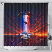New Zealand Aotearoa Kiwi UFO Shower Curtain Sci-Fi Galaxy Sunset Sky Tower And Mountain TS04 - Polynesian Pride