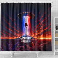 New Zealand Aotearoa Kiwi UFO Shower Curtain Sci-Fi Galaxy Sunset Sky Tower And Mountain TS04 - Polynesian Pride