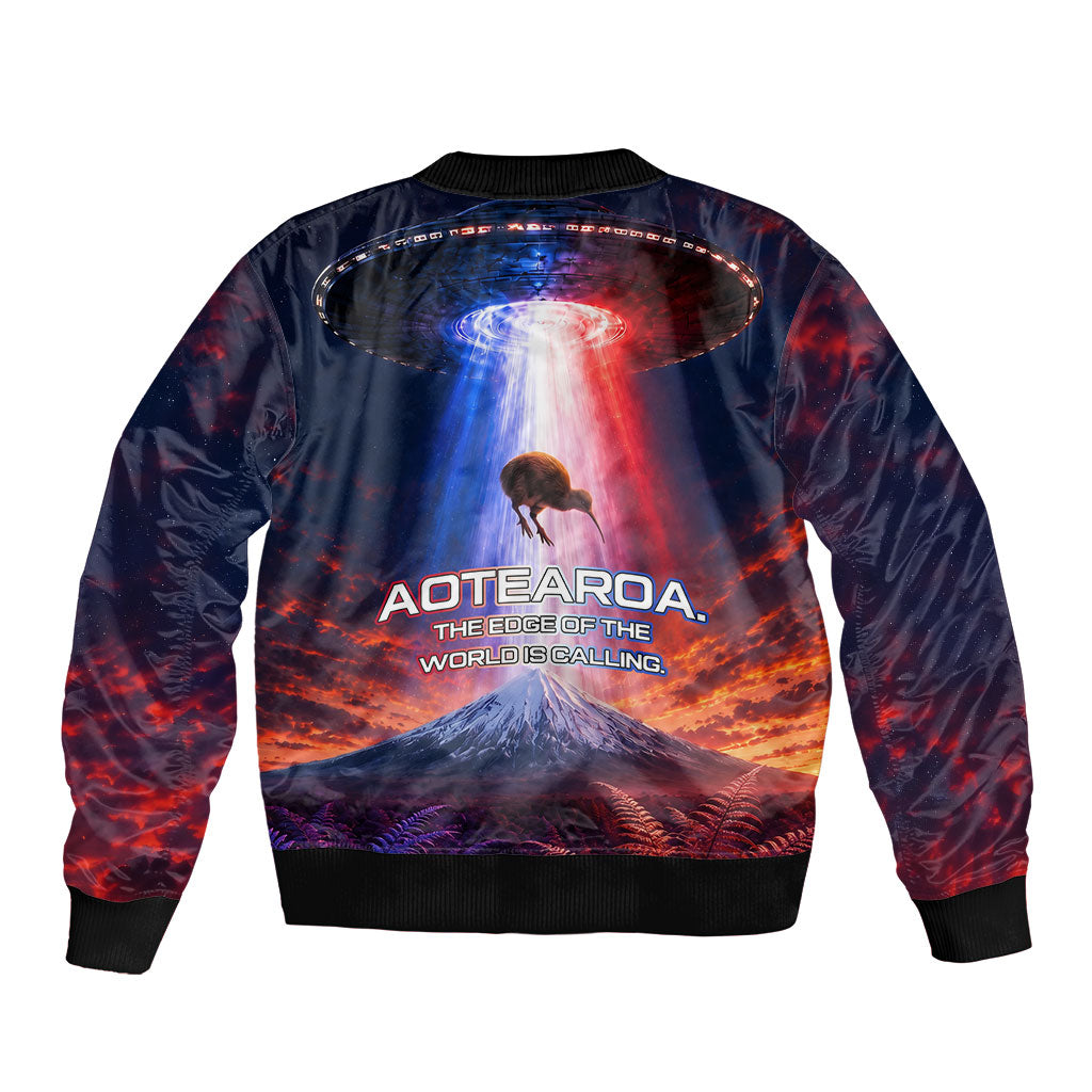 New Zealand Aotearoa Kiwi UFO Sleeve Zip Bomber Jacket Sci-Fi Galaxy Sunset Sky Tower And Mountain TS04 - Polynesian Pride