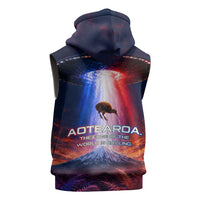 New Zealand Aotearoa Kiwi UFO Sleeveless Hoodie Sci-Fi Galaxy Sunset Sky Tower And Mountain TS04 - Polynesian Pride