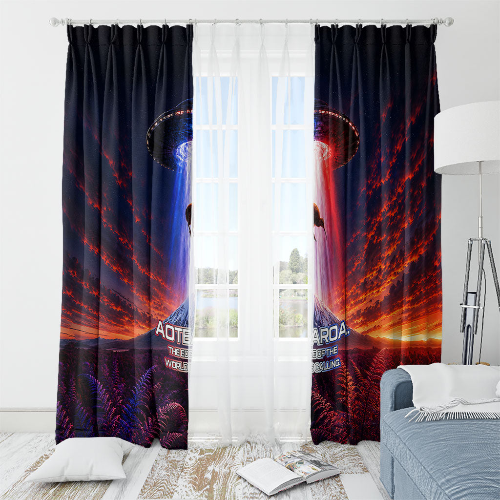 New Zealand Aotearoa Kiwi UFO Window Curtain Sci-Fi Galaxy Sunset Sky Tower And Mountain TS04 - Polynesian Pride