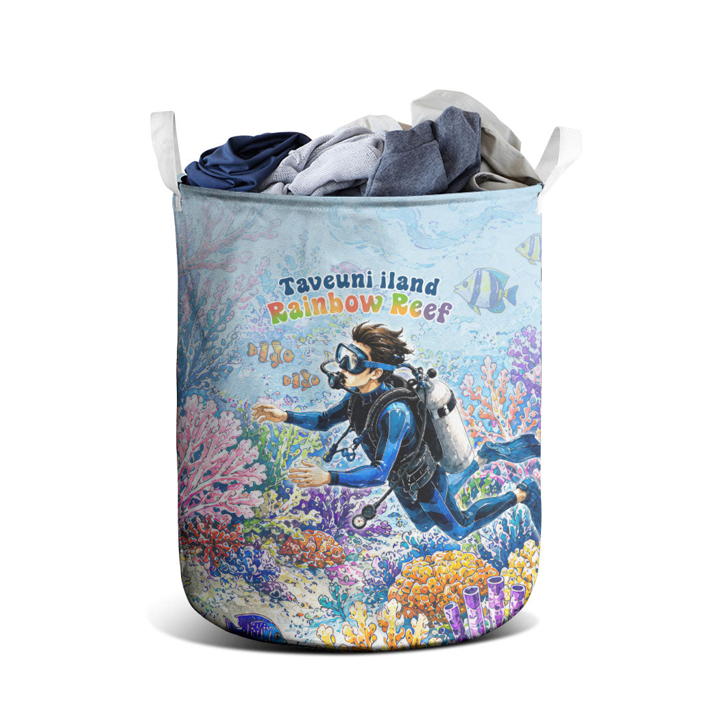 Fiji Taveuni Rainbow Reef Laundry Basket Scuba Diver Vibrant Undersea Coral Garden Watercolor TS04 - Polynesian Pride