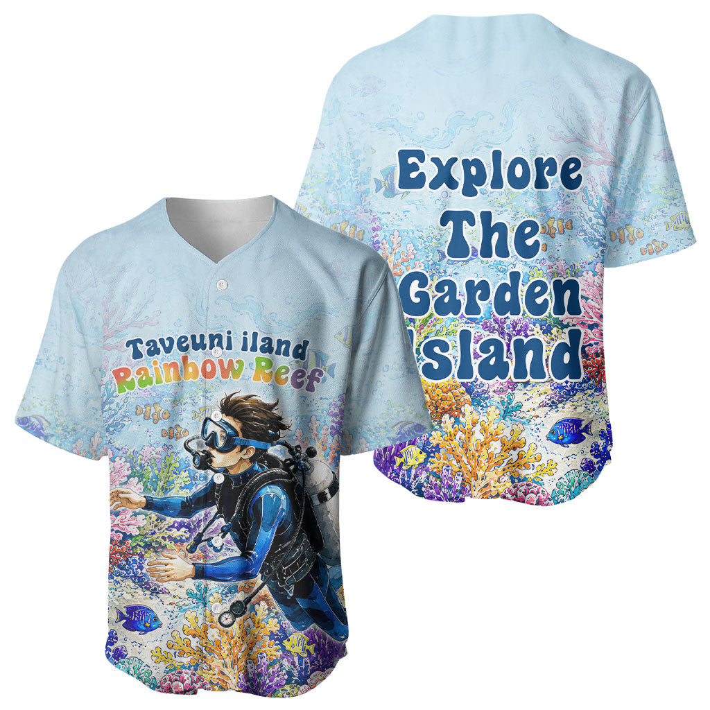 Fiji Taveuni Rainbow Reef Baseball Jersey Scuba Diver Vibrant Undersea Coral Garden Watercolor TS04 - Polynesian Pride