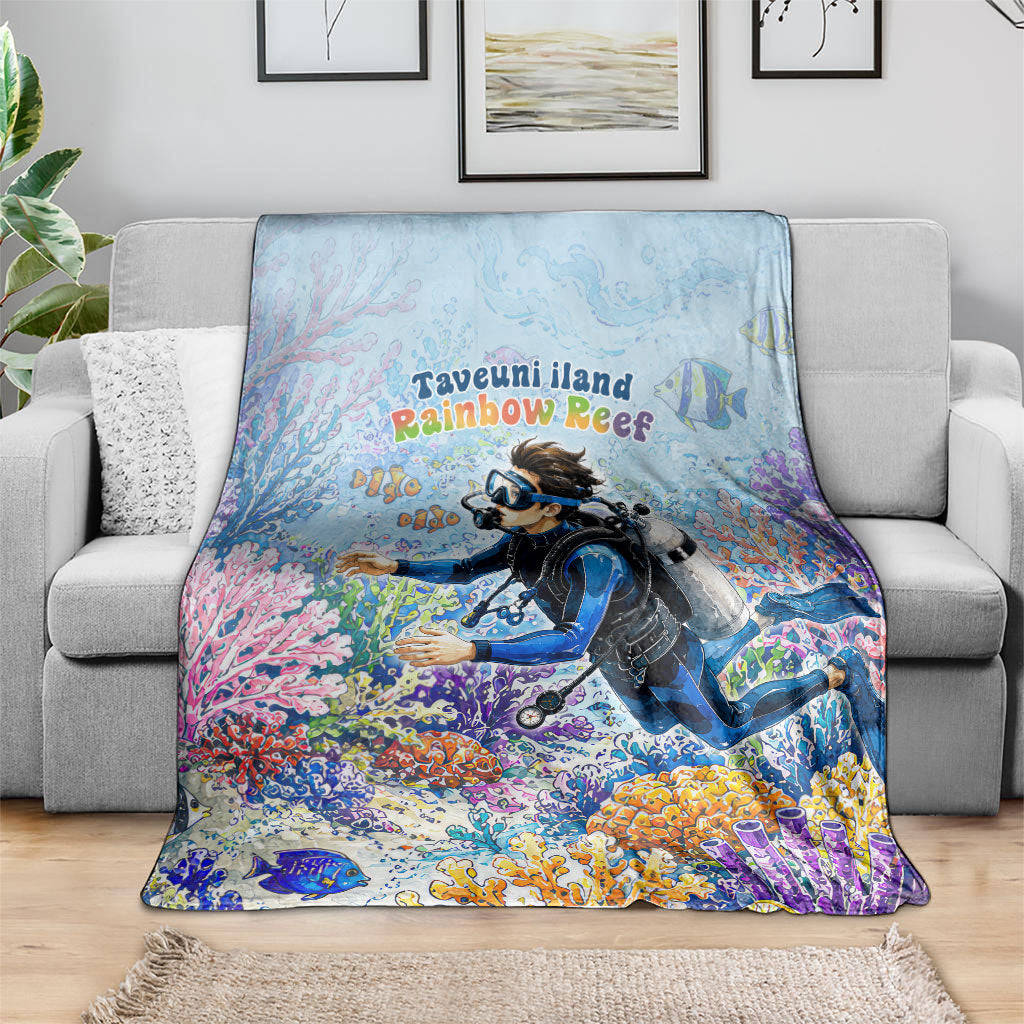 Fiji Taveuni Rainbow Reef Blanket Scuba Diver Vibrant Undersea Coral Garden Watercolor TS04 - Polynesian Pride