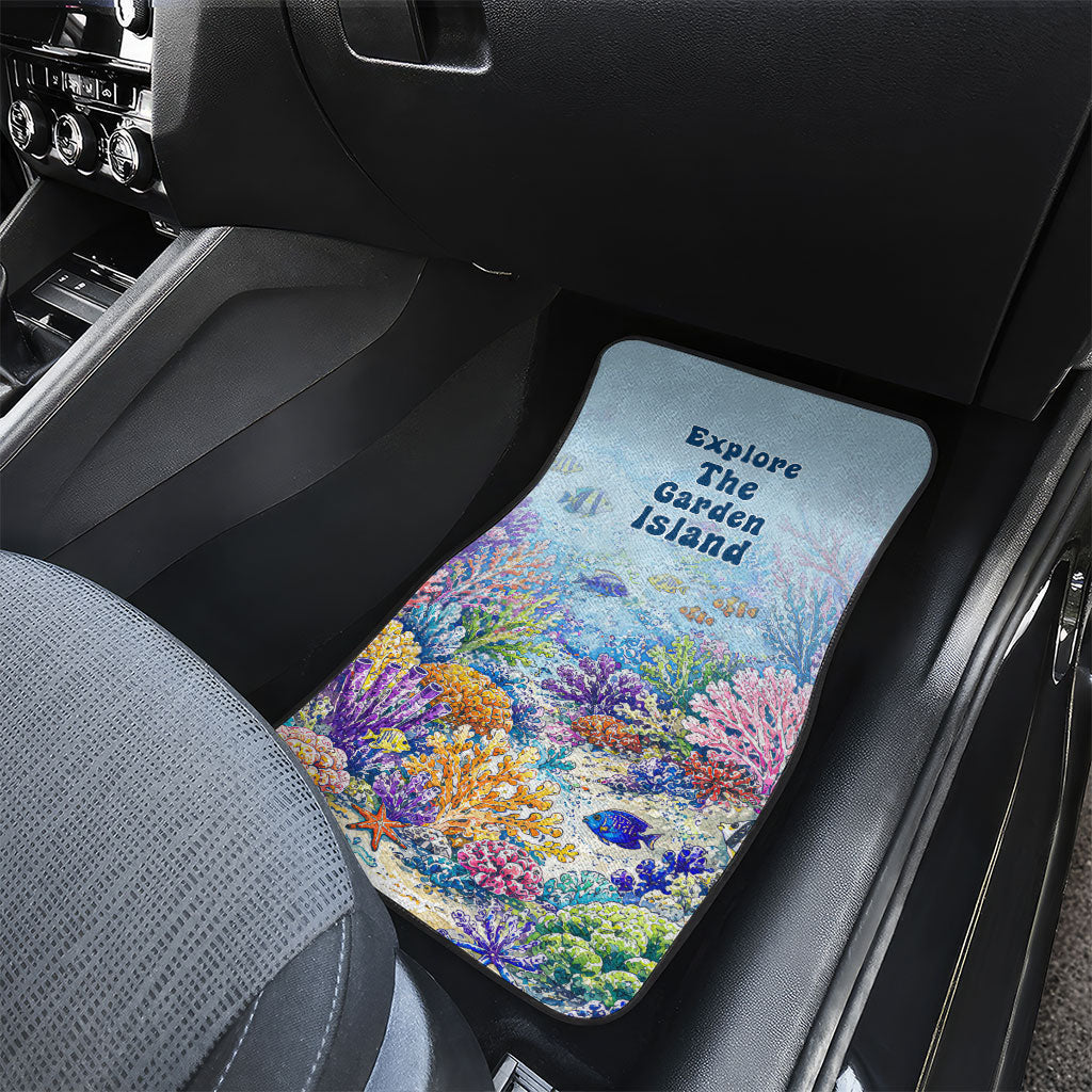 Fiji Taveuni Rainbow Reef Car Mats Scuba Diver Vibrant Undersea Coral Garden Watercolor