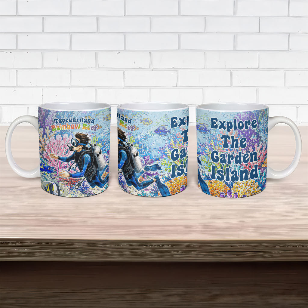 Fiji Taveuni Rainbow Reef Ceramic Mug Scuba Diver Vibrant Undersea Coral Garden Watercolor TS04 - Polynesian Pride