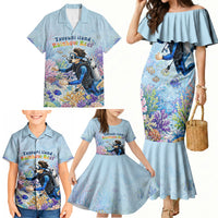 Fiji Taveuni Rainbow Reef Family Matching Mermaid Dress and Hawaiian Shirt Scuba Diver Vibrant Undersea Coral Garden Watercolor TS04 - Polynesian Pride