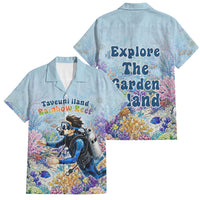 Fiji Taveuni Rainbow Reef Family Matching Off The Shoulder Long Sleeve Dress and Hawaiian Shirt Scuba Diver Vibrant Undersea Coral Garden Watercolor TS04 Dad's Shirt - Short Sleeve Blue - Polynesian Pride