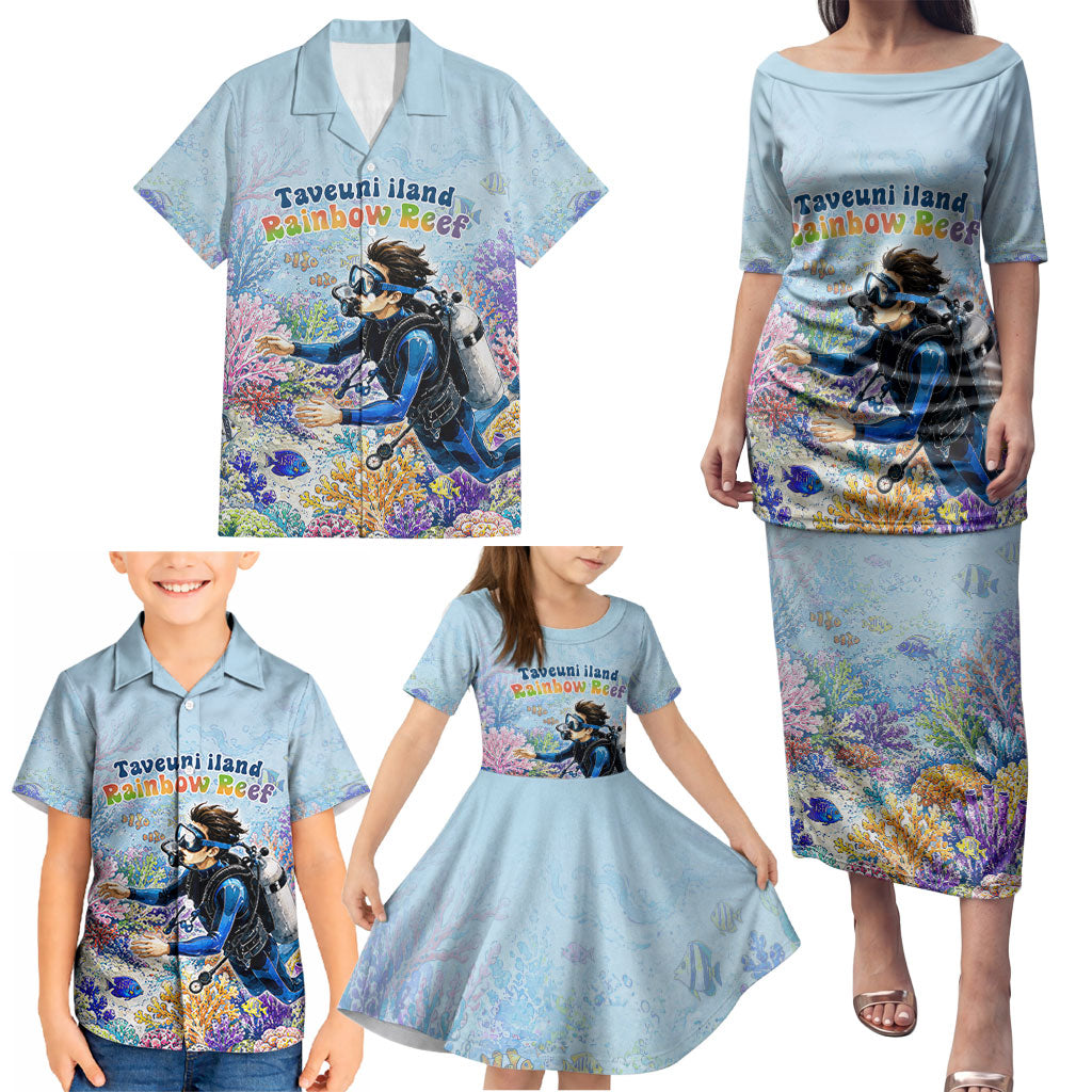 Fiji Taveuni Rainbow Reef Family Matching Puletasi and Hawaiian Shirt Scuba Diver Vibrant Undersea Coral Garden Watercolor TS04 - Polynesian Pride