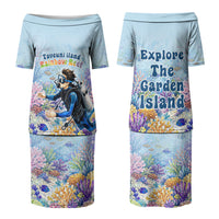 Fiji Taveuni Rainbow Reef Family Matching Puletasi and Hawaiian Shirt Scuba Diver Vibrant Undersea Coral Garden Watercolor TS04 Mom's Dress Blue - Polynesian Pride