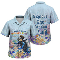 Fiji Taveuni Rainbow Reef Family Matching Puletasi and Hawaiian Shirt Scuba Diver Vibrant Undersea Coral Garden Watercolor TS04 Son's Shirt Blue - Polynesian Pride