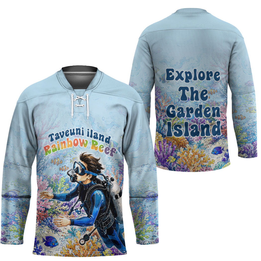 Fiji Taveuni Rainbow Reef Hockey Jersey Scuba Diver Vibrant Undersea Coral Garden Watercolor TS04 - Polynesian Pride