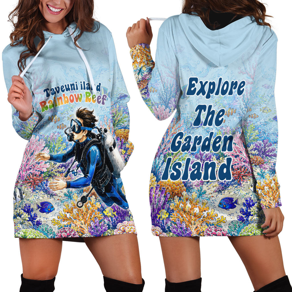 Fiji Taveuni Rainbow Reef Hoodie Dress Scuba Diver Vibrant Undersea Coral Garden Watercolor TS04 - Polynesian Pride
