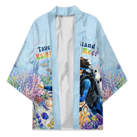 Fiji Taveuni Rainbow Reef Kimono Scuba Diver Vibrant Undersea Coral Garden Watercolor TS04 Unisex Blue - Polynesian Pride