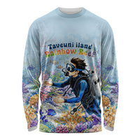 Fiji Taveuni Rainbow Reef Long Sleeve Shirt Scuba Diver Vibrant Undersea Coral Garden Watercolor TS04 Unisex Blue - Polynesian Pride