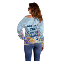 Fiji Taveuni Rainbow Reef Off Shoulder Sweater Scuba Diver Vibrant Undersea Coral Garden Watercolor TS04 - Polynesian Pride
