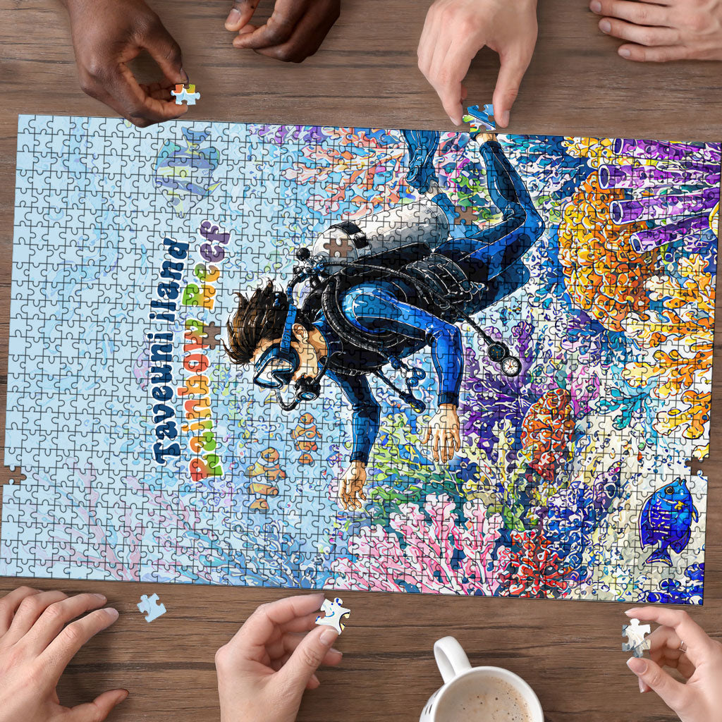 Fiji Taveuni Rainbow Reef Puzzle Scuba Diver Vibrant Undersea Coral Garden Watercolor TS04 - Polynesian Pride