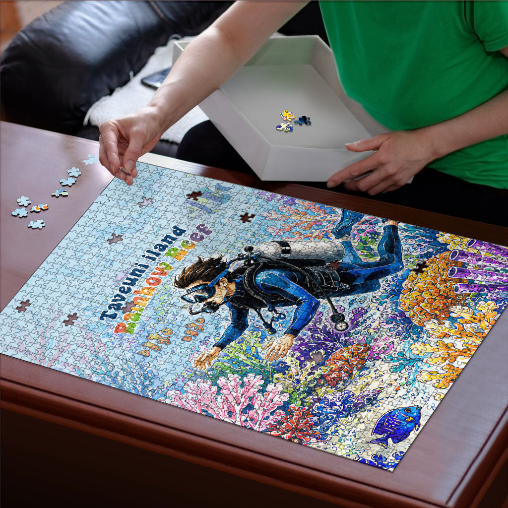 Fiji Taveuni Rainbow Reef Puzzle Scuba Diver Vibrant Undersea Coral Garden Watercolor TS04 - Polynesian Pride