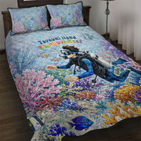 Fiji Taveuni Rainbow Reef Quilt Bed Set Scuba Diver Vibrant Undersea Coral Garden Watercolor TS04 Blue - Polynesian Pride