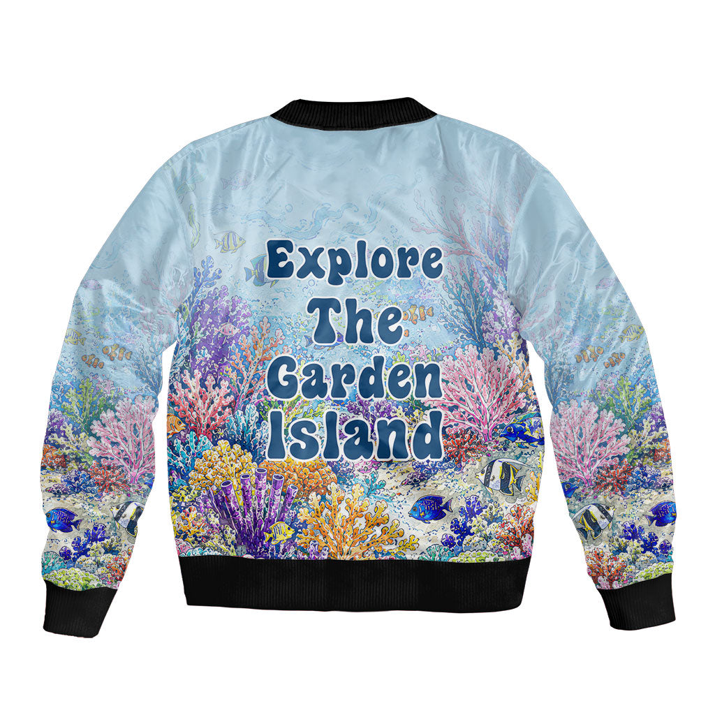 Fiji Taveuni Rainbow Reef Sleeve Zip Bomber Jacket Scuba Diver Vibrant Undersea Coral Garden Watercolor TS04 - Polynesian Pride