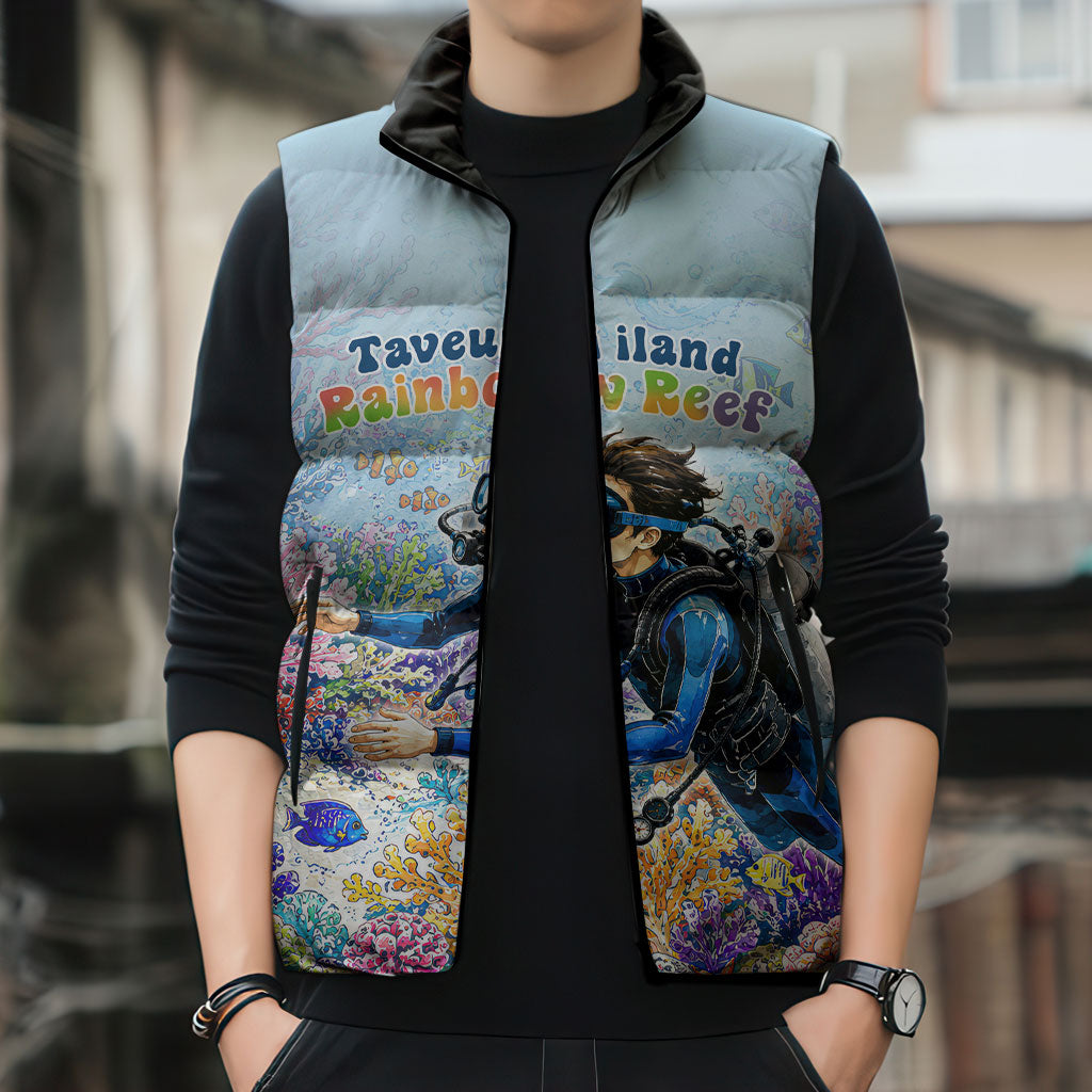 Fiji Taveuni Rainbow Reef Sleeveless Puffer Jacket Scuba Diver Vibrant Undersea Coral Garden Watercolor TS04 - Polynesian Pride