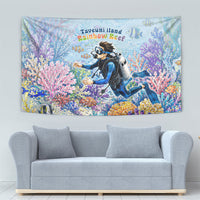Fiji Taveuni Rainbow Reef Tapestry Scuba Diver Vibrant Undersea Coral Garden Watercolor TS04 - Polynesian Pride