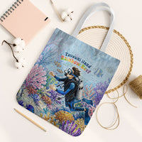 Fiji Taveuni Rainbow Reef Tote Bag Scuba Diver Vibrant Undersea Coral Garden Watercolor TS04 White Strap One Size Blue - Polynesian Pride