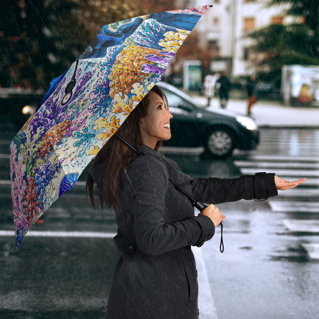 Fiji Taveuni Rainbow Reef Umbrella Scuba Diver Vibrant Undersea Coral Garden Watercolor TS04 - Polynesian Pride