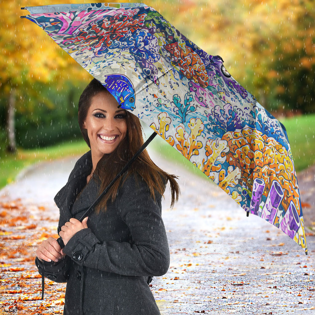 Fiji Taveuni Rainbow Reef Umbrella Scuba Diver Vibrant Undersea Coral Garden Watercolor TS04 - Polynesian Pride