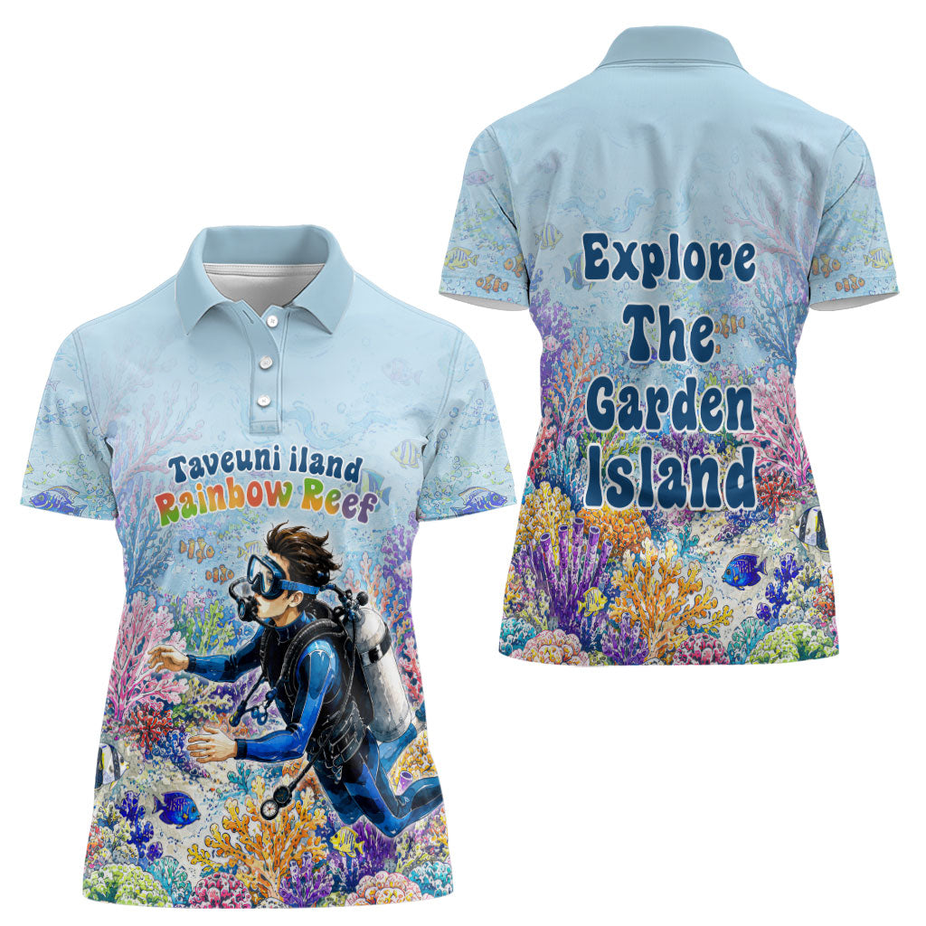Fiji Taveuni Rainbow Reef Women Polo Shirt Scuba Diver Vibrant Undersea Coral Garden Watercolor TS04 - Polynesian Pride