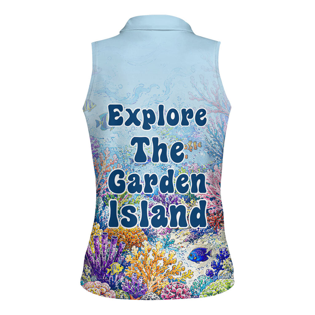 Fiji Taveuni Rainbow Reef Women Sleeveless Polo Shirt Scuba Diver Vibrant Undersea Coral Garden Watercolor TS04 - Polynesian Pride