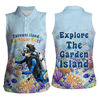 Fiji Taveuni Rainbow Reef Women Sleeveless Polo Shirt Scuba Diver Vibrant Undersea Coral Garden Watercolor TS04 - Polynesian Pride