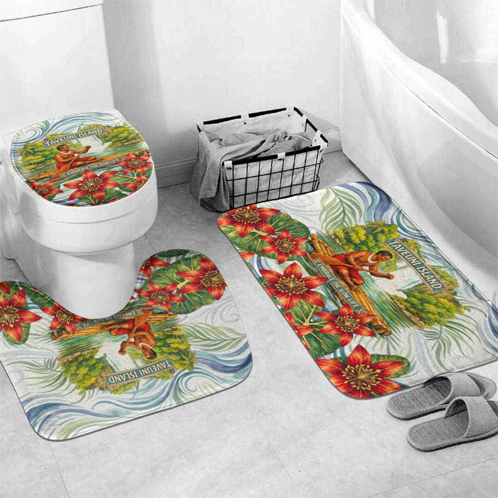 Fiji Taveuni Island Dateline Crossing Bathroom Set Tropical Cultural Landscape With Tagimoucia Floral Pattern TS04 Mat Set Only (3 pcs) One Size White Green - Polynesian Pride