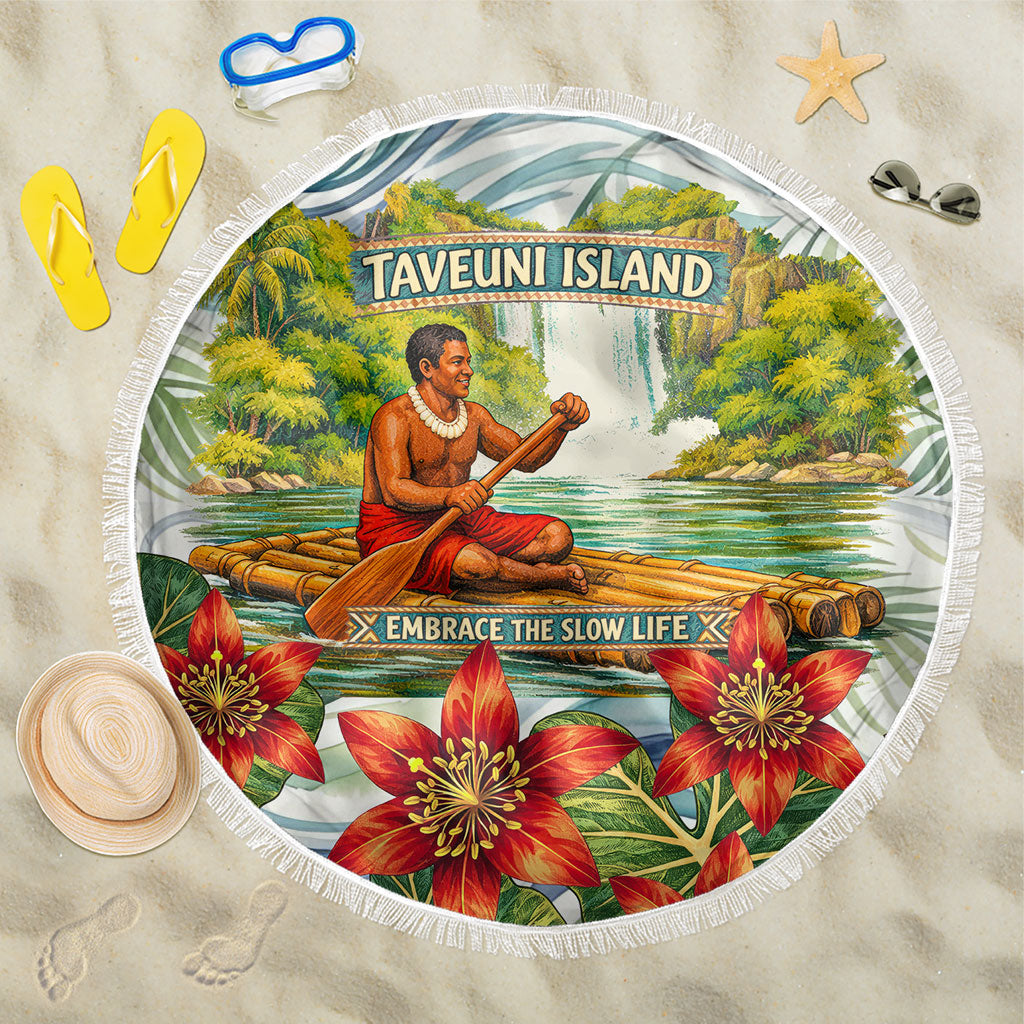 Fiji Taveuni Island Dateline Crossing Beach Blanket Tropical Cultural Landscape With Tagimoucia Floral Pattern