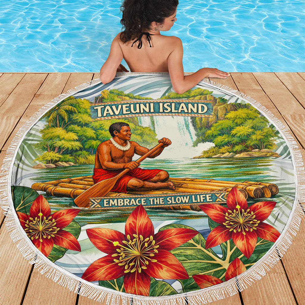 Fiji Taveuni Island Dateline Crossing Beach Blanket Tropical Cultural Landscape With Tagimoucia Floral Pattern