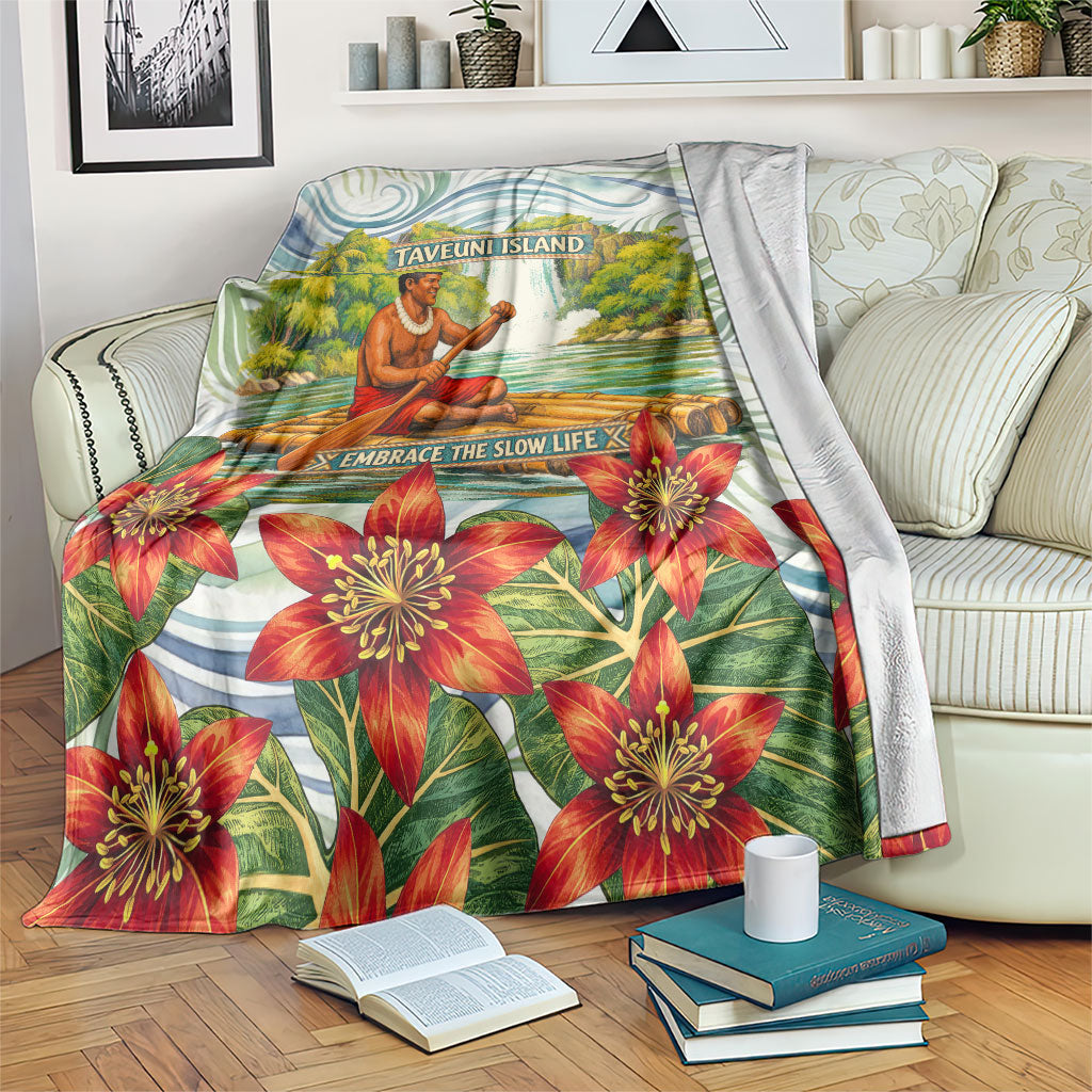 Fiji Taveuni Island Dateline Crossing Blanket Tropical Cultural Landscape With Tagimoucia Floral Pattern TS04 White Green - Polynesian Pride