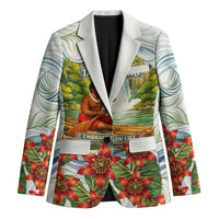 Fiji Taveuni Island Dateline Crossing Blazer Tropical Cultural Landscape With Tagimoucia Floral Pattern TS04 Unisex White Green - Polynesian Pride
