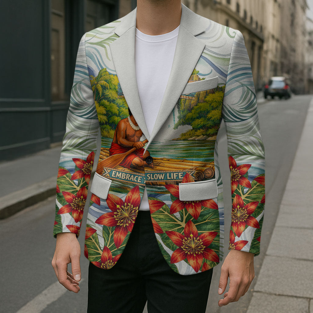 Fiji Taveuni Island Dateline Crossing Blazer Tropical Cultural Landscape With Tagimoucia Floral Pattern TS04 - Polynesian Pride