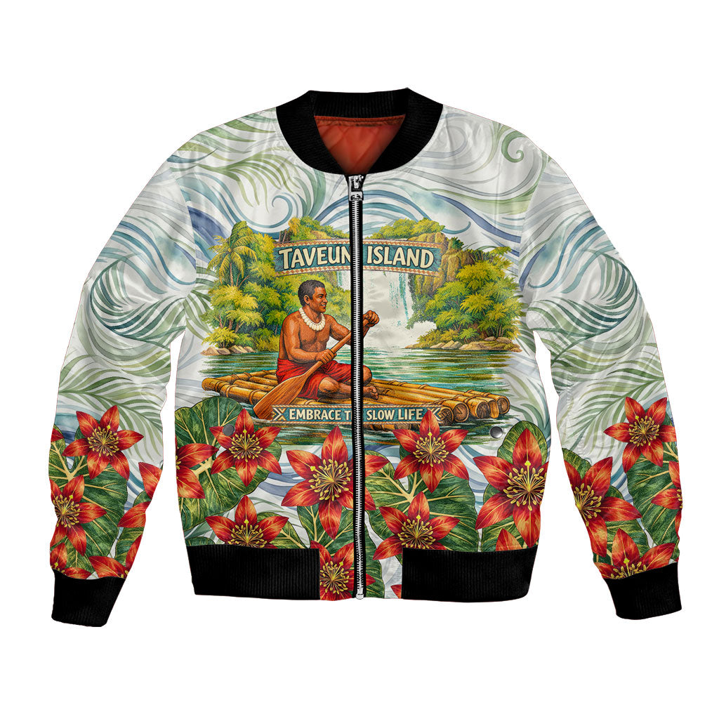 Fiji Taveuni Island Dateline Crossing Bomber Jacket Tropical Cultural Landscape With Tagimoucia Floral Pattern