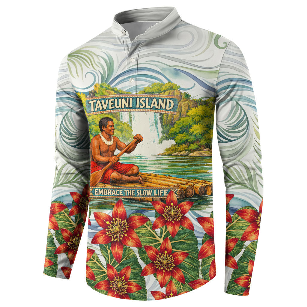 Fiji Taveuni Island Dateline Crossing Button Sweatshirt Tropical Cultural Landscape With Tagimoucia Floral Pattern TS04 - Polynesian Pride
