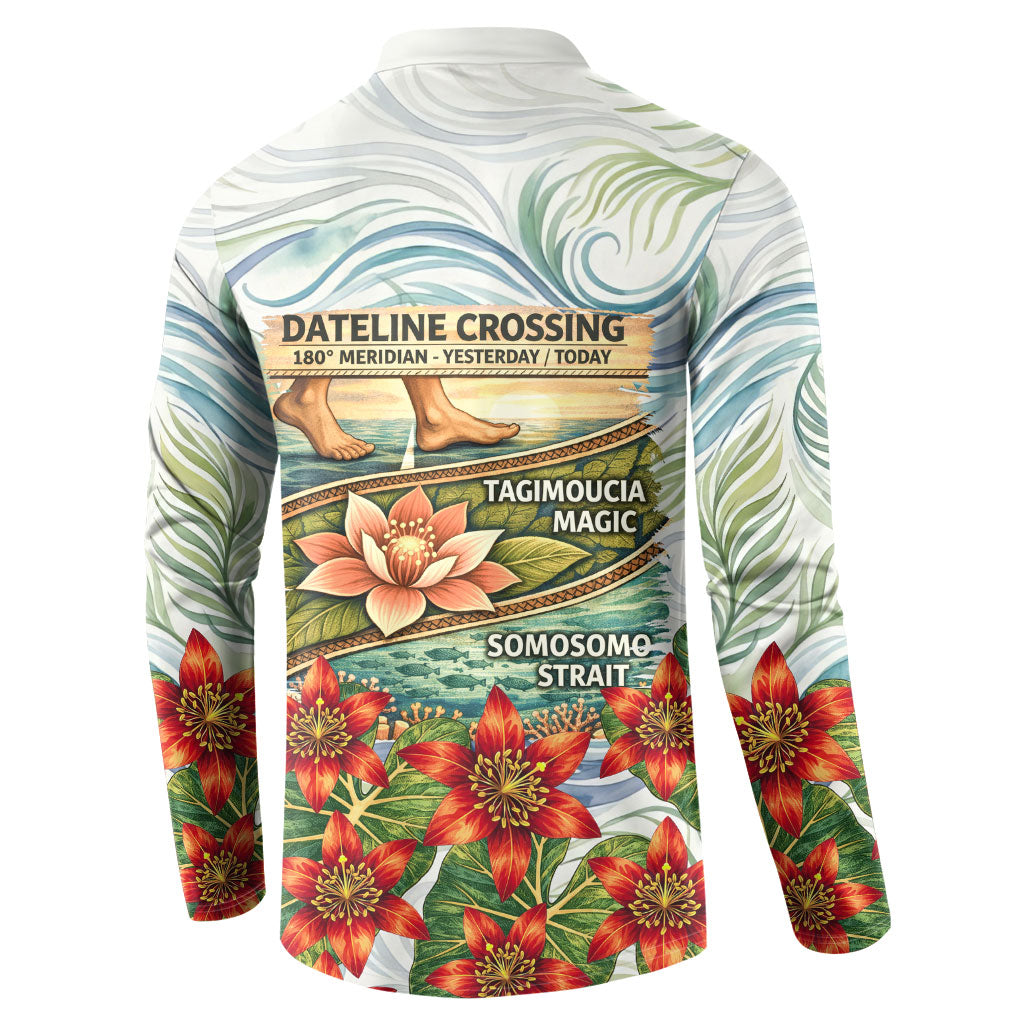 Fiji Taveuni Island Dateline Crossing Button Sweatshirt Tropical Cultural Landscape With Tagimoucia Floral Pattern TS04 - Polynesian Pride