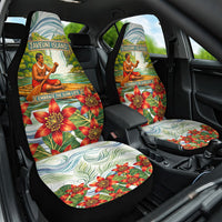 Fiji Taveuni Island Dateline Crossing Car Seat Cover Tropical Cultural Landscape With Tagimoucia Floral Pattern TS04 One Size White Green - Polynesian Pride