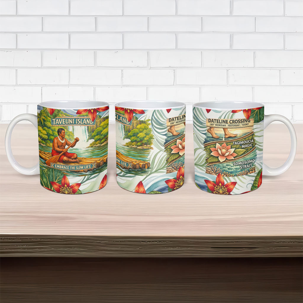 Fiji Taveuni Island Dateline Crossing Ceramic Mug Tropical Cultural Landscape With Tagimoucia Floral Pattern