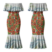 Fiji Taveuni Island Dateline Crossing Couples Matching Mermaid Dress and Hawaiian Shirt Tropical Cultural Landscape With Tagimoucia Floral Pattern TS04 - Polynesian Pride