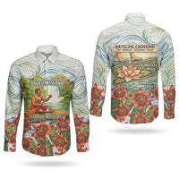 Fiji Taveuni Island Dateline Crossing Couples Matching Mermaid Dress and Long Sleeve Button Shirt Tropical Cultural Landscape With Tagimoucia Floral Pattern TS04 - Polynesian Pride