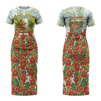 Fiji Taveuni Island Dateline Crossing Couples Matching Short Sleeve Bodycon Dress and Hawaiian Shirt Tropical Cultural Landscape With Tagimoucia Floral Pattern TS04 - Polynesian Pride