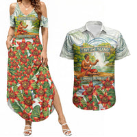 Fiji Taveuni Island Dateline Crossing Couples Matching Summer Maxi Dress and Hawaiian Shirt Tropical Cultural Landscape With Tagimoucia Floral Pattern TS04 White Green - Polynesian Pride