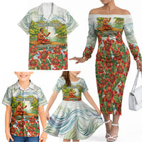 Fiji Taveuni Island Dateline Crossing Family Matching Off The Shoulder Long Sleeve Dress and Hawaiian Shirt Tropical Cultural Landscape With Tagimoucia Floral Pattern TS04 - Polynesian Pride