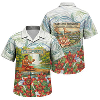 Fiji Taveuni Island Dateline Crossing Family Matching Off Shoulder Short Dress and Hawaiian Shirt Tropical Cultural Landscape With Tagimoucia Floral Pattern TS04 Son's Shirt White Green - Polynesian Pride